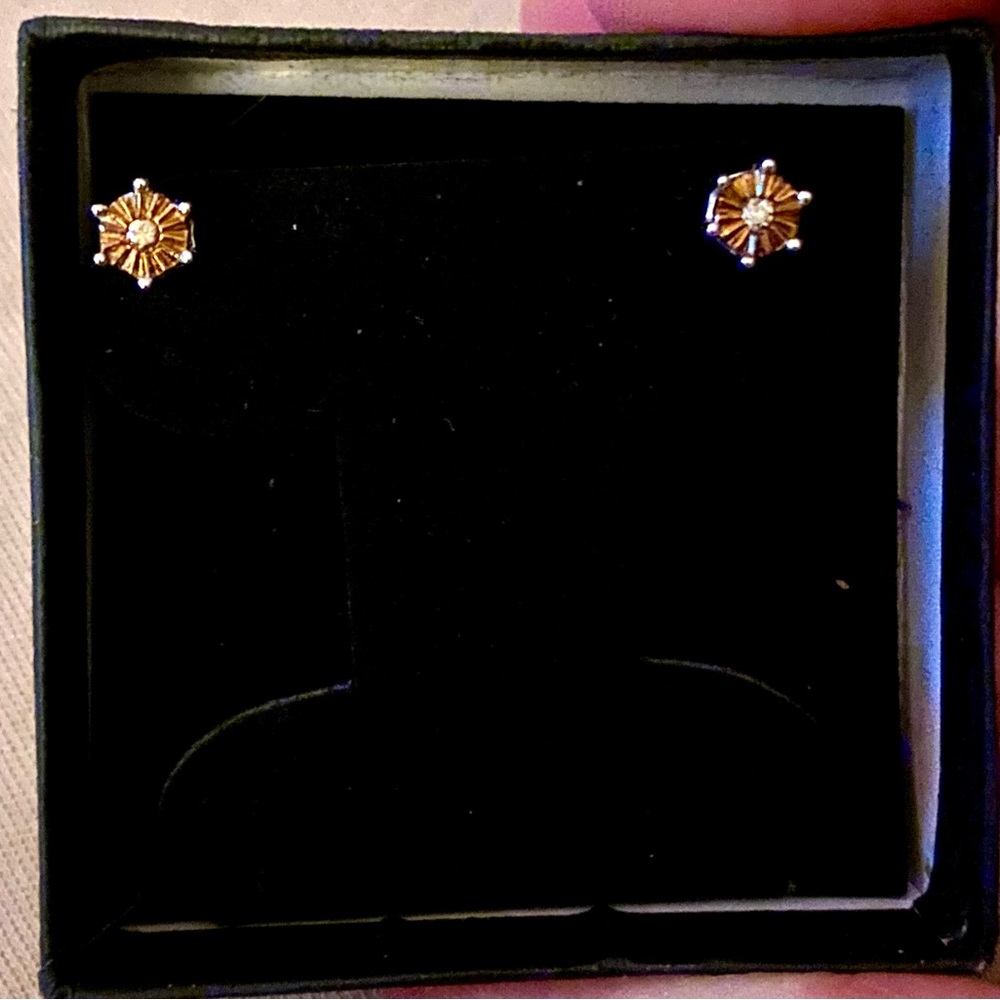 Diamond earrings .05 ct - in sterling silver and gold.